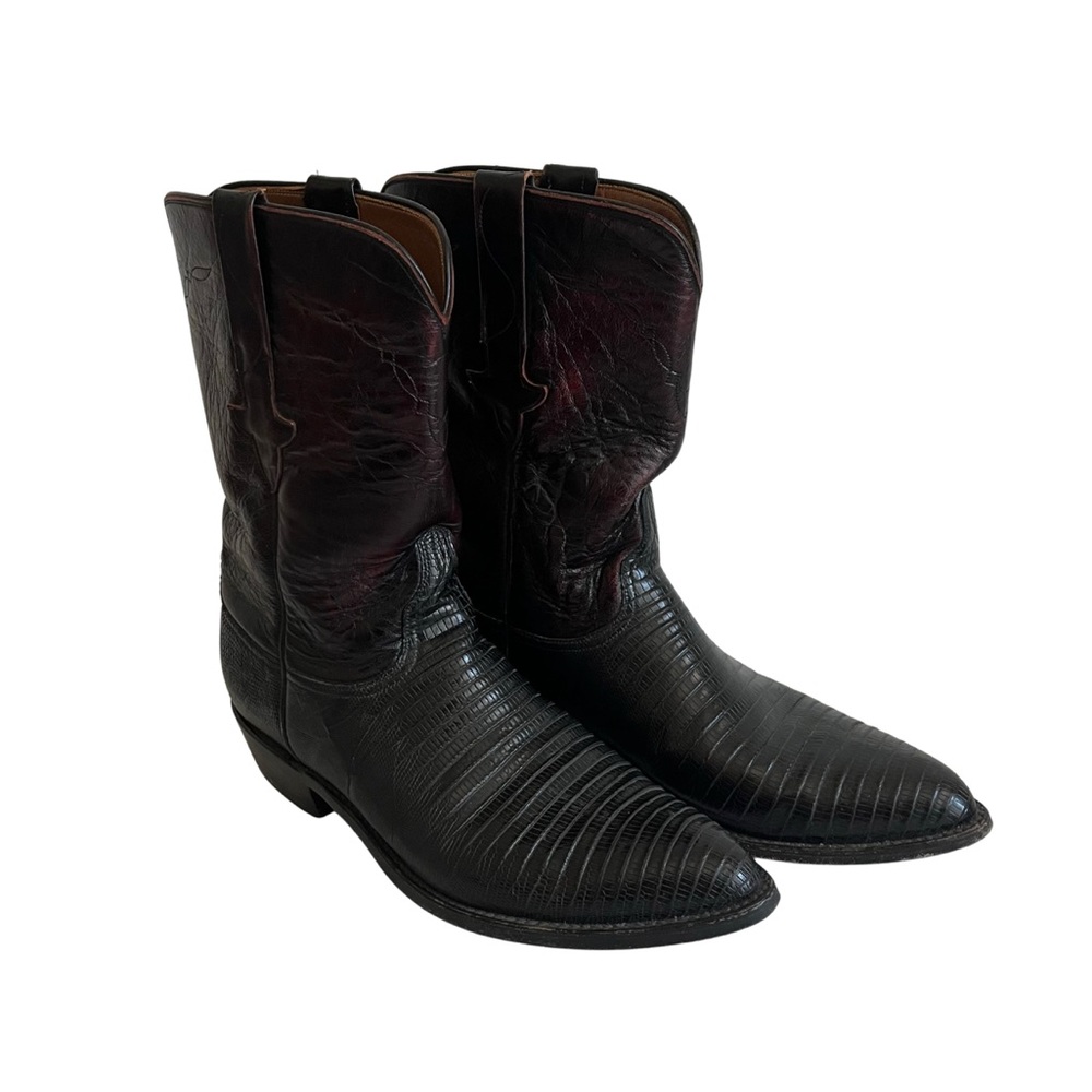 Lucchese Black Cherry Leather Boots Western Cowboy Made In USA Men Size 10.5